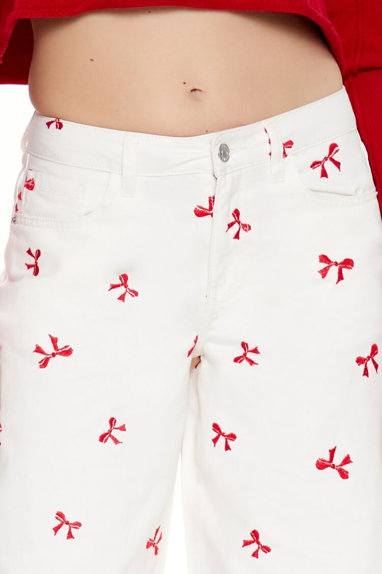Bow Embroidered Baggy Pants