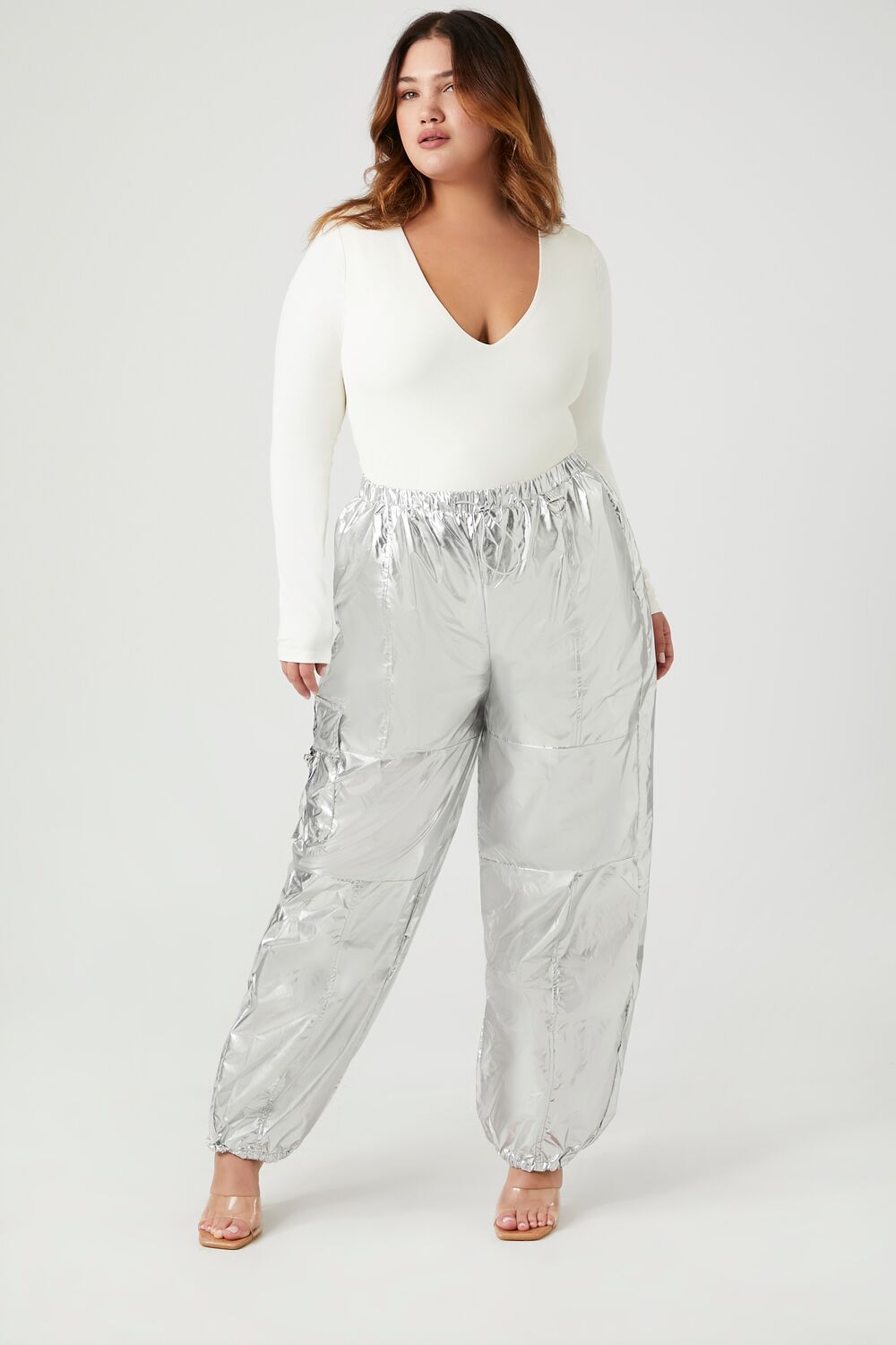 Plus Size Metallic Cargo Pants