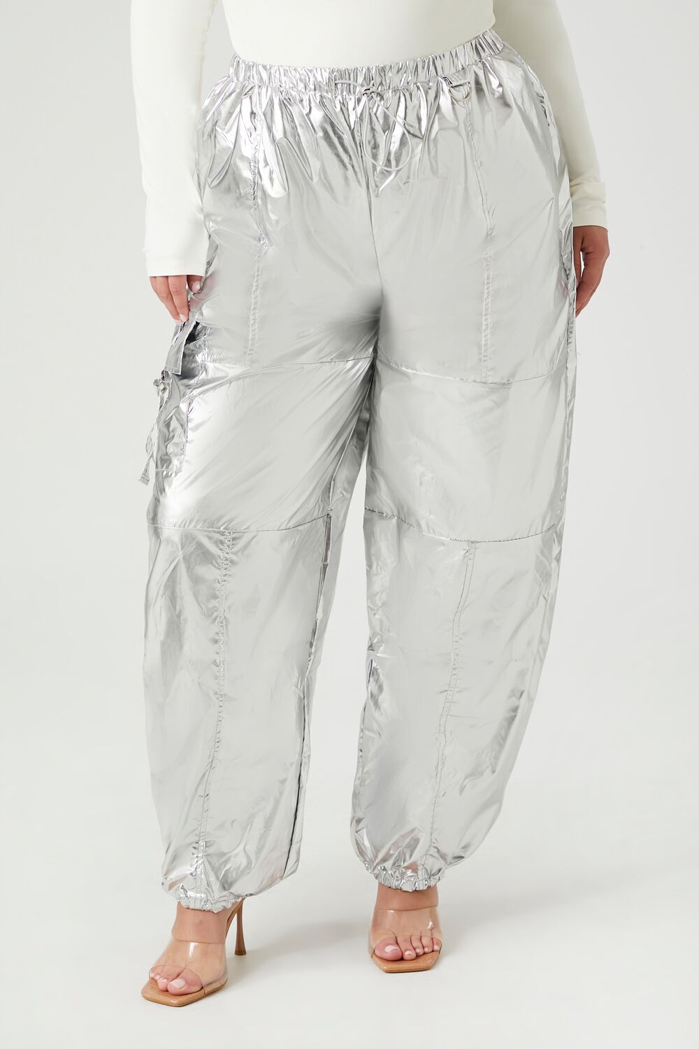 Plus Size Metallic Cargo Pants