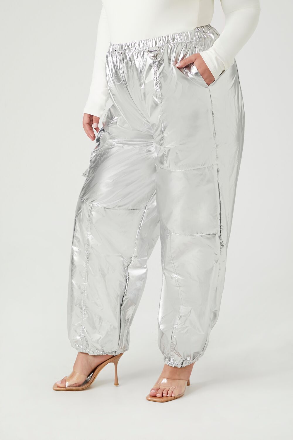 Plus Size Metallic Cargo Pants