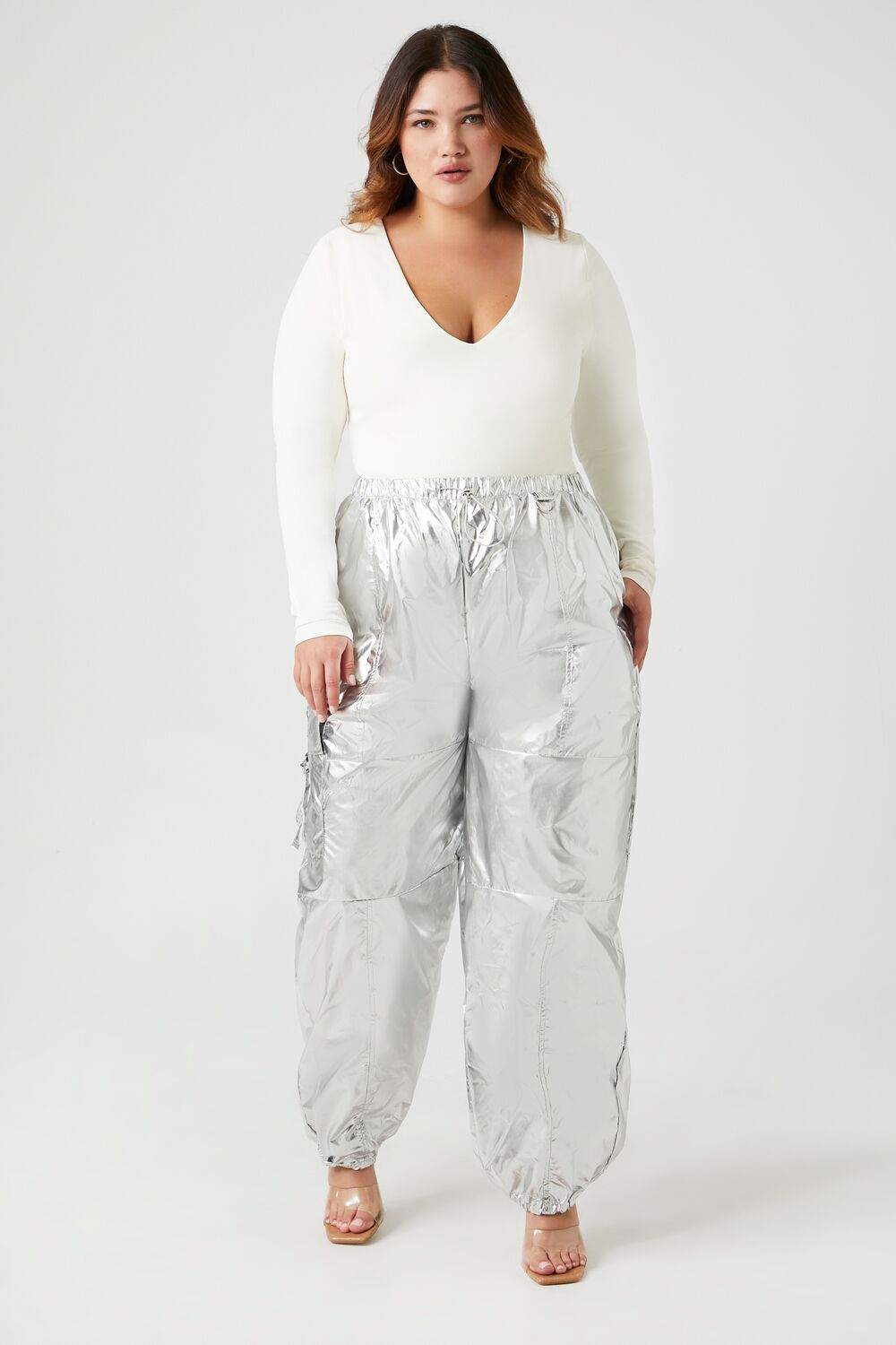 Plus Size Metallic Cargo Pants