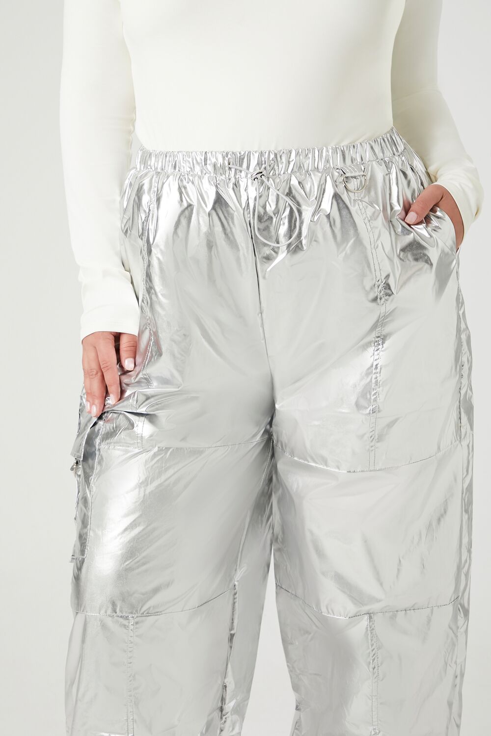 Plus Size Metallic Cargo Pants