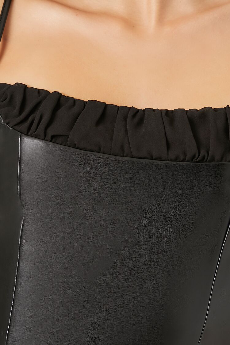 Faux Leather Ruffle-Trim Crop Top