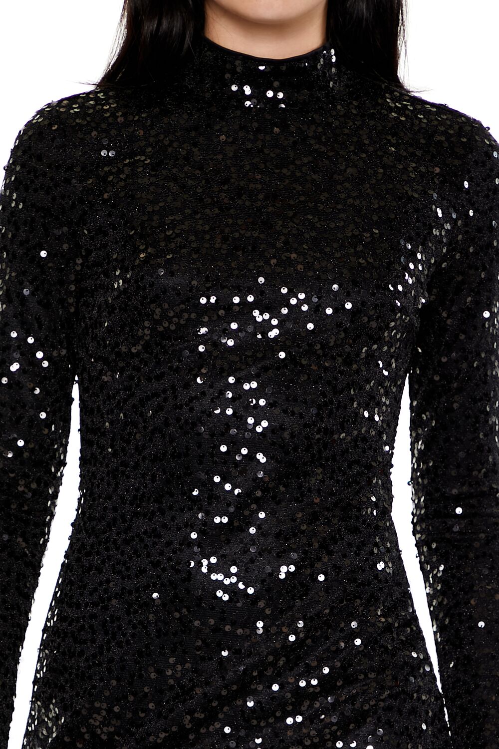 Sequin Mock Neck Mini Dress