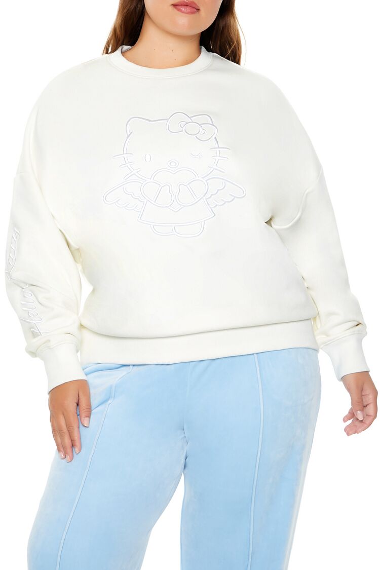 Plus Size Embroidered Hello Kitty Pullover
