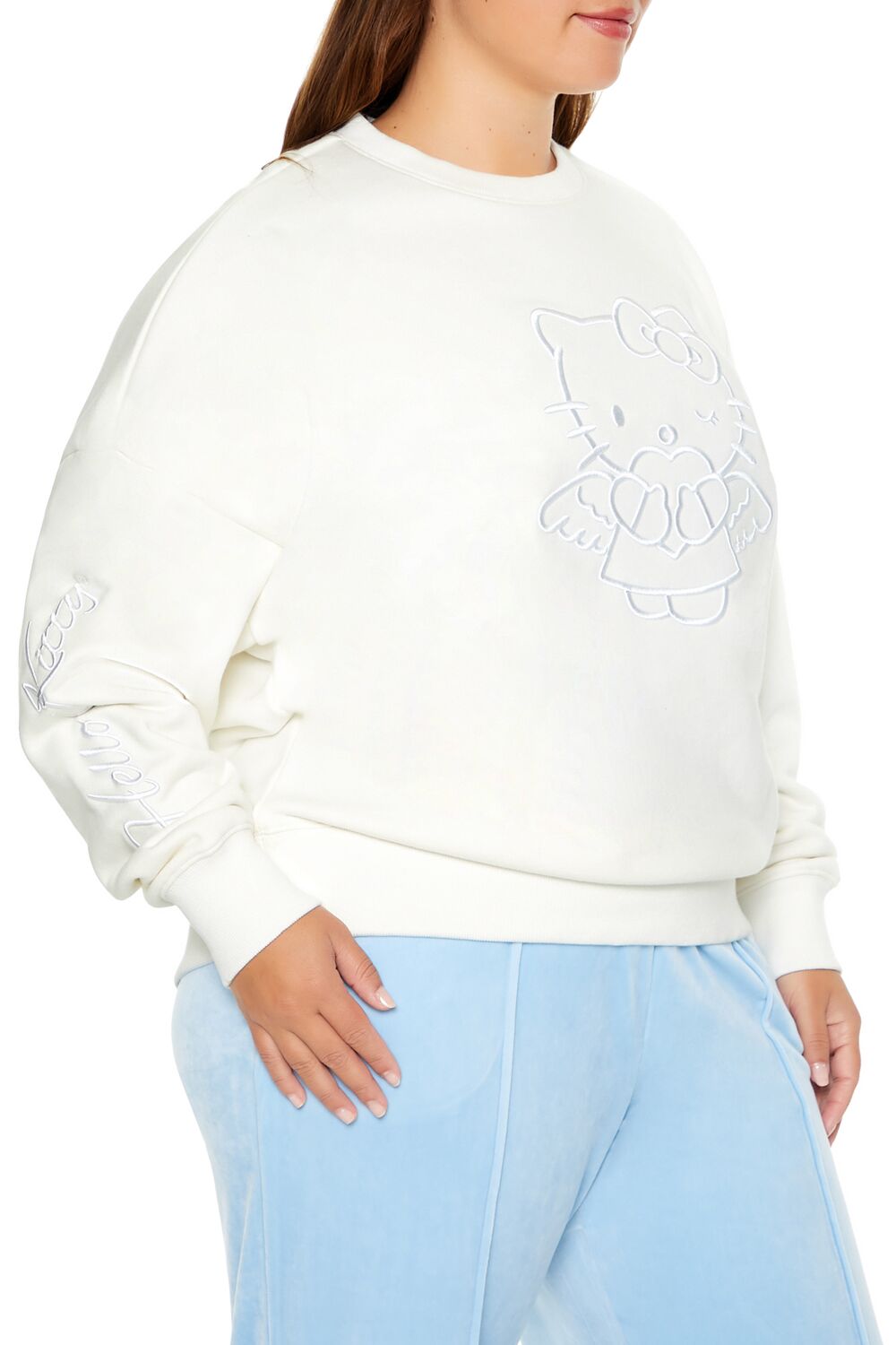 Plus Size Embroidered Hello Kitty Pullover