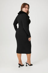 Plus Size Faux Fur-Trim Sweater Midi Dress