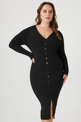 Plus Size Faux Fur-Trim Sweater Midi Dress