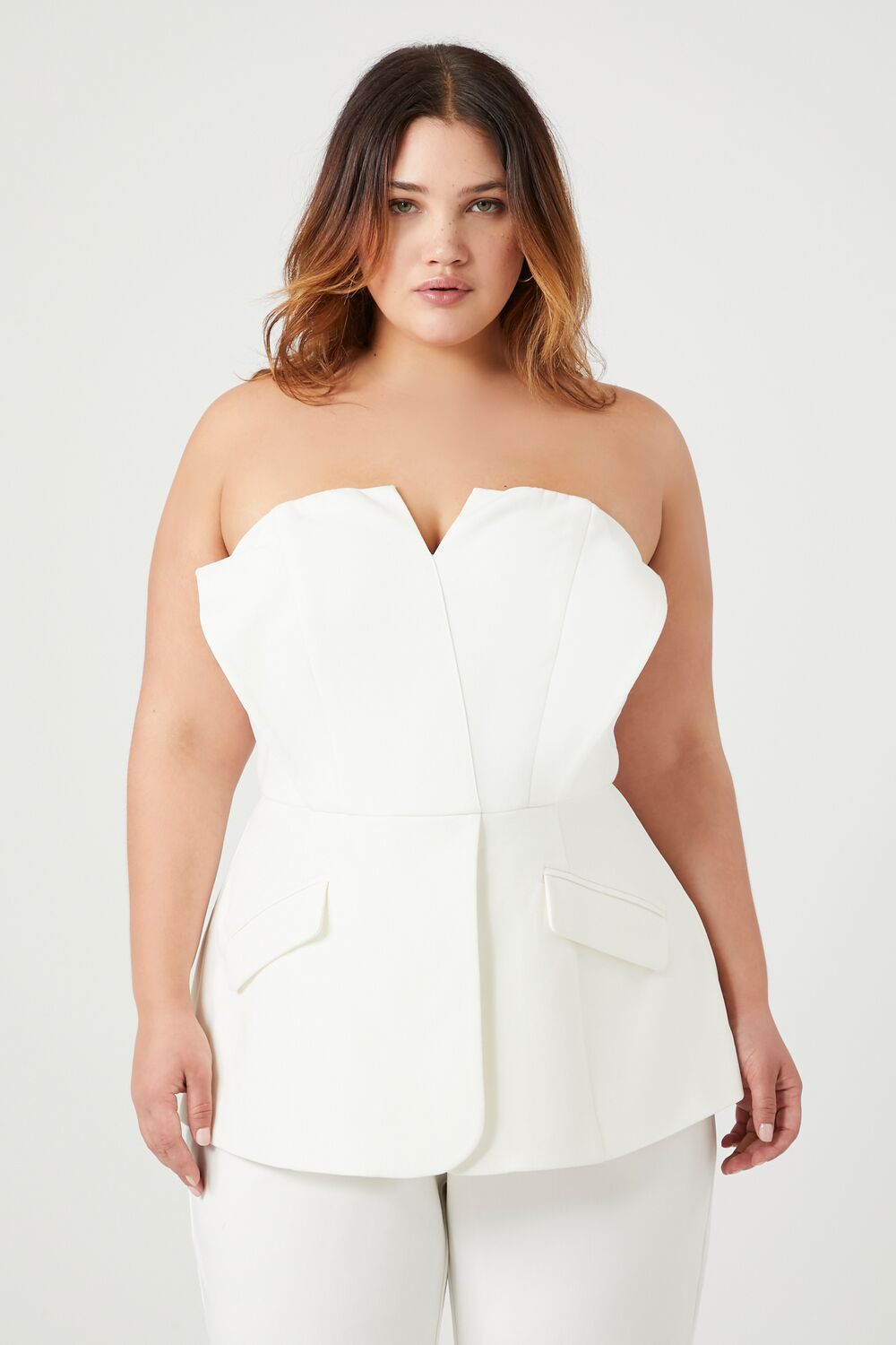 Plus Size Strapless Peplum Jumpsuit