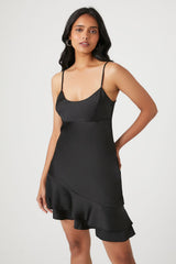 Satin Ruffle-Hem Mini Dress