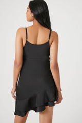 Satin Ruffle-Hem Mini Dress