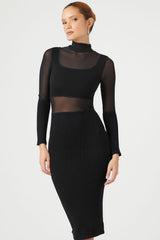 Sheer Combo Bodycon Midi Dress
