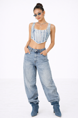 Denim Curved-Hem Crop Top