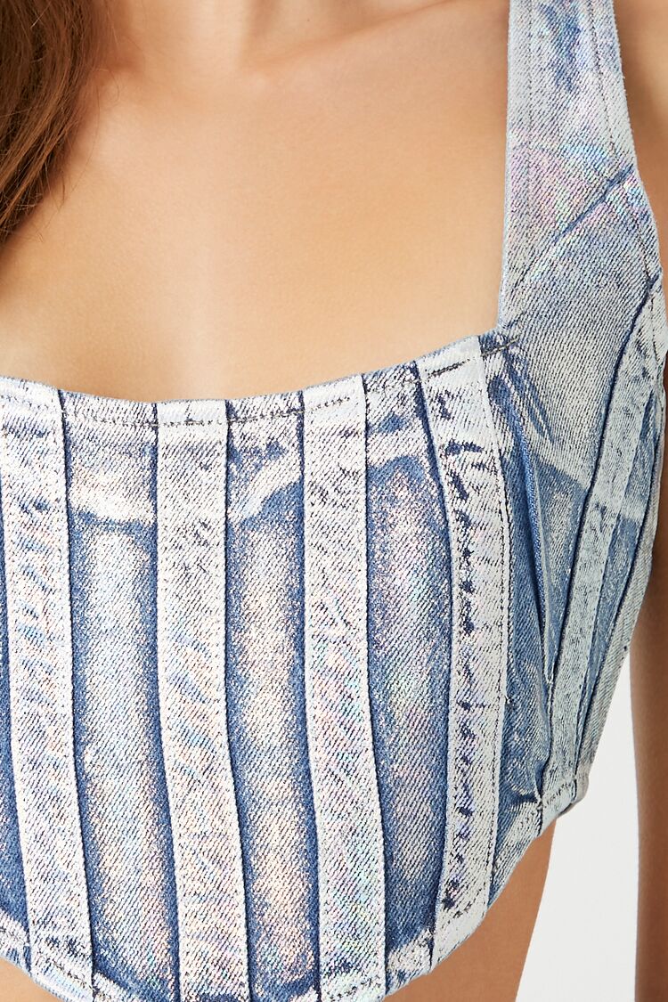 Denim Curved-Hem Crop Top