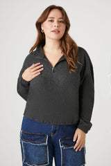 Plus Size Half-Zip Cropped Rib-Knit Pullover