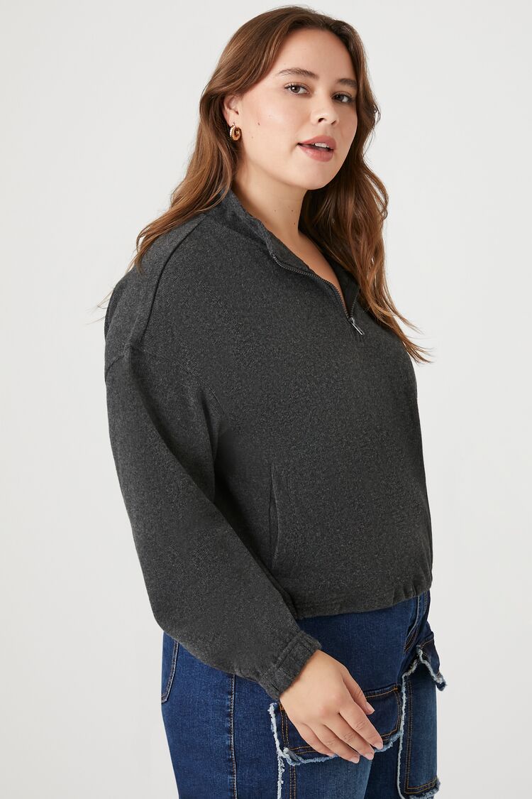 Plus Size Half-Zip Cropped Rib-Knit Pullover