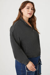 Plus Size Half-Zip Cropped Rib-Knit Pullover