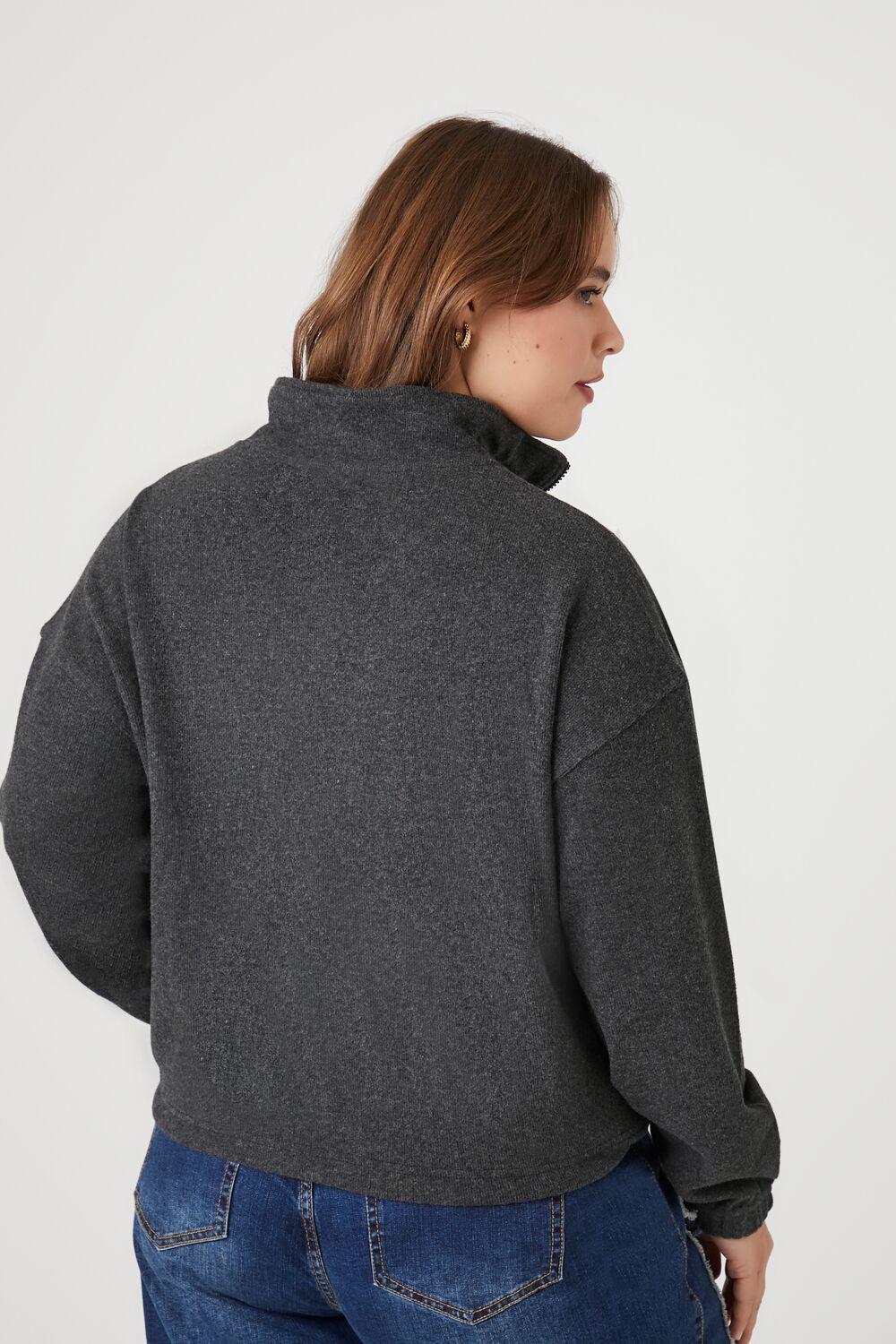 Plus Size Half-Zip Cropped Rib-Knit Pullover