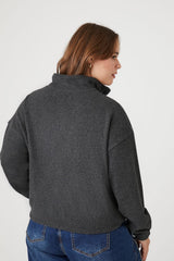 Plus Size Half-Zip Cropped Rib-Knit Pullover