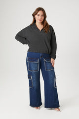 Plus Size Half-Zip Cropped Rib-Knit Pullover