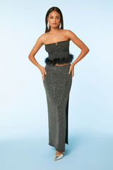 Glitter Feather-Trim Tube Top