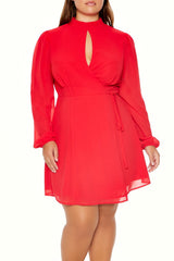 Plus Size Chiffon Mini Wrap Dress