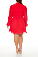 Plus Size Chiffon Mini Wrap Dress