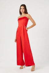 Satin Foldover Strapless Jumpsuit