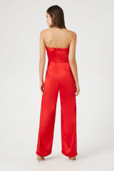 Satin Foldover Strapless Jumpsuit