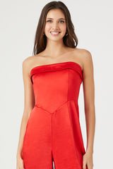 Satin Foldover Strapless Jumpsuit