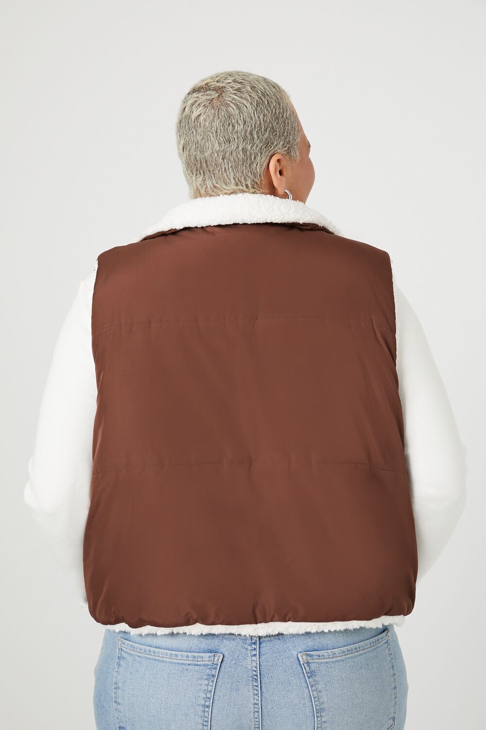 Plus Size Reversible Faux Shearling Puffer Vest