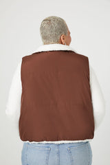 Plus Size Reversible Faux Shearling Puffer Vest