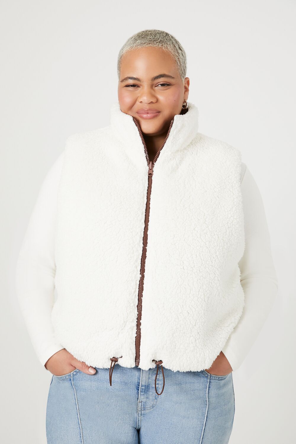 Plus Size Reversible Faux Shearling Puffer Vest
