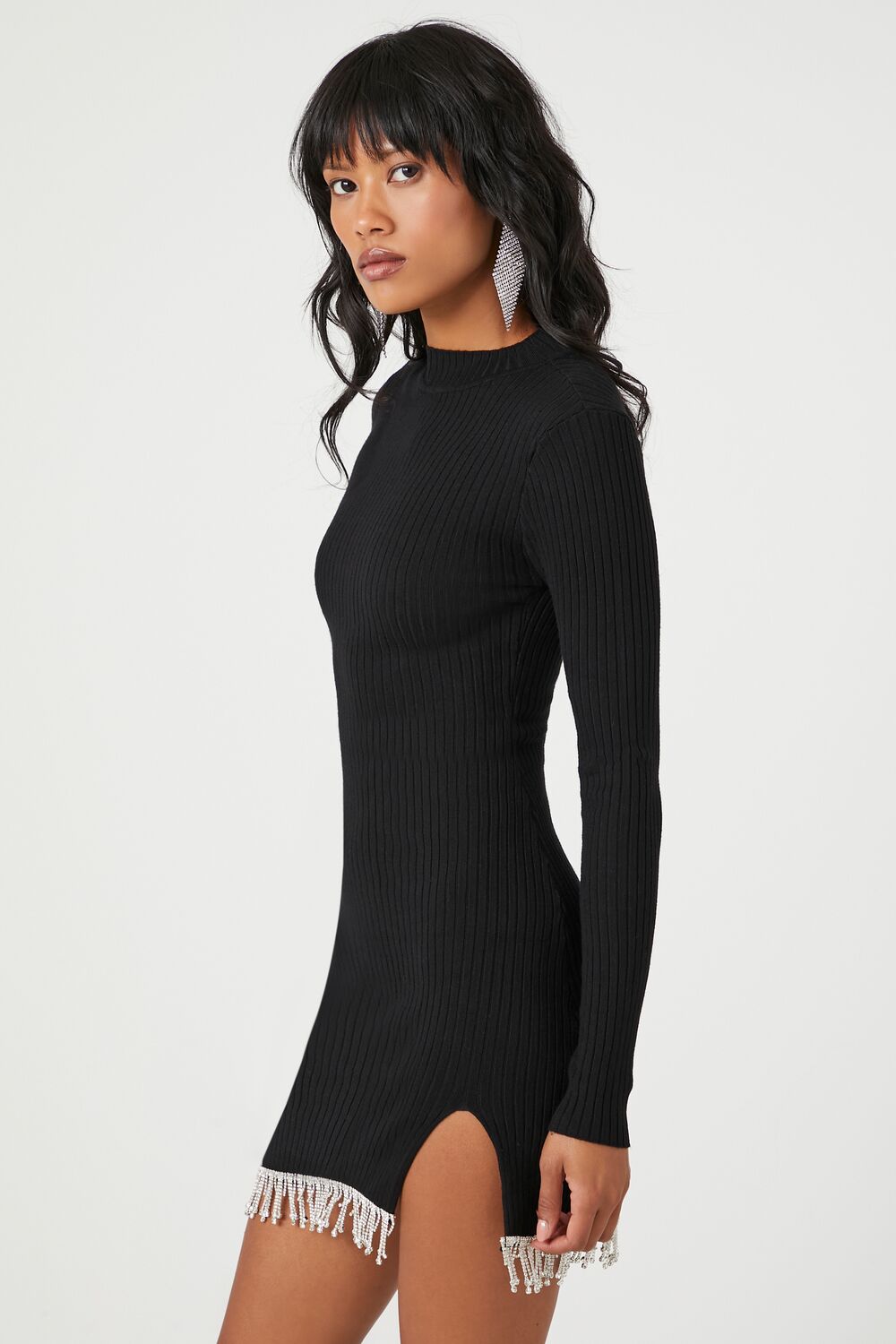Rhinestone Fringe Mini Sweater Dress