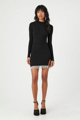 Rhinestone Fringe Mini Sweater Dress