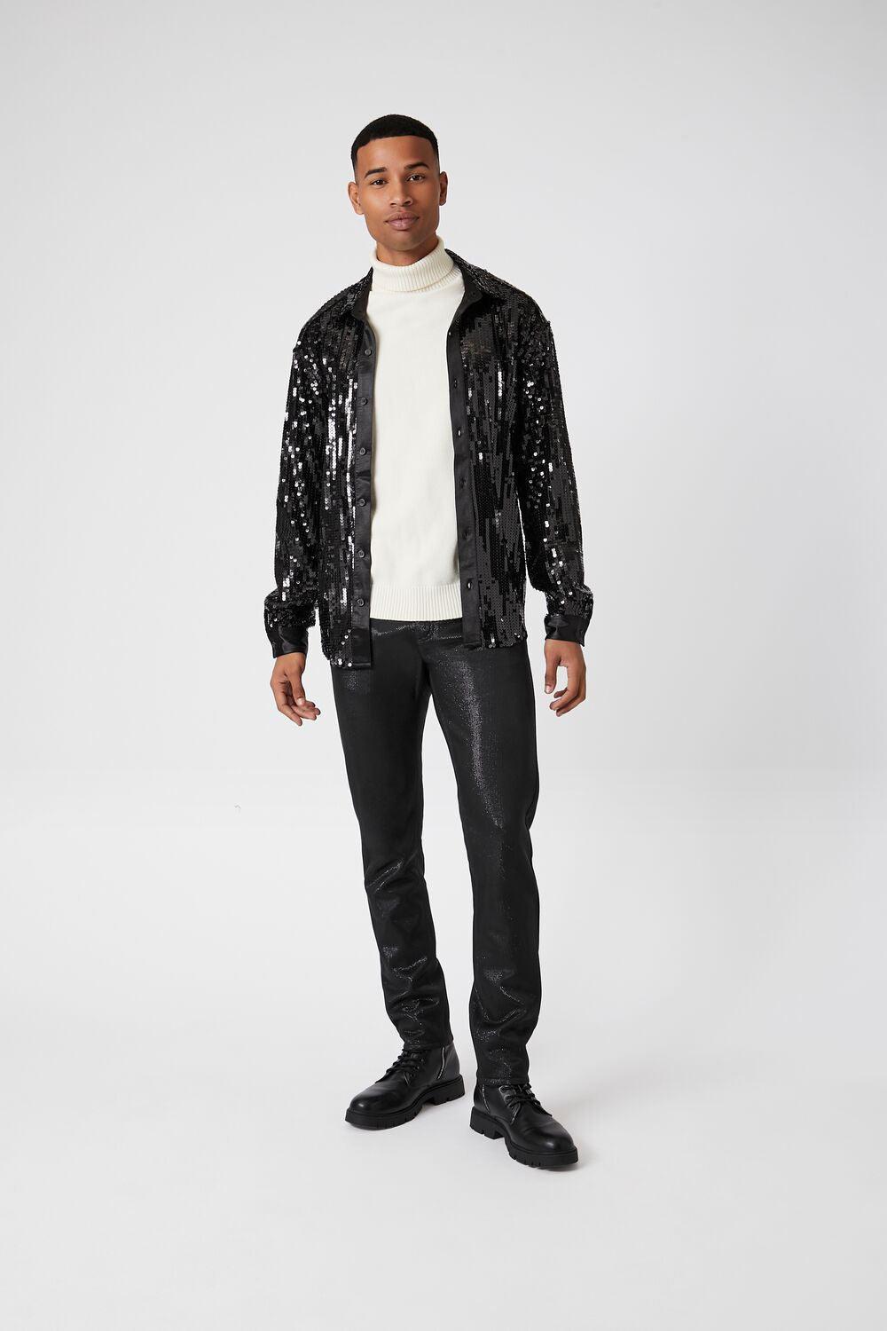 Sequin Drop-Sleeve Shirt