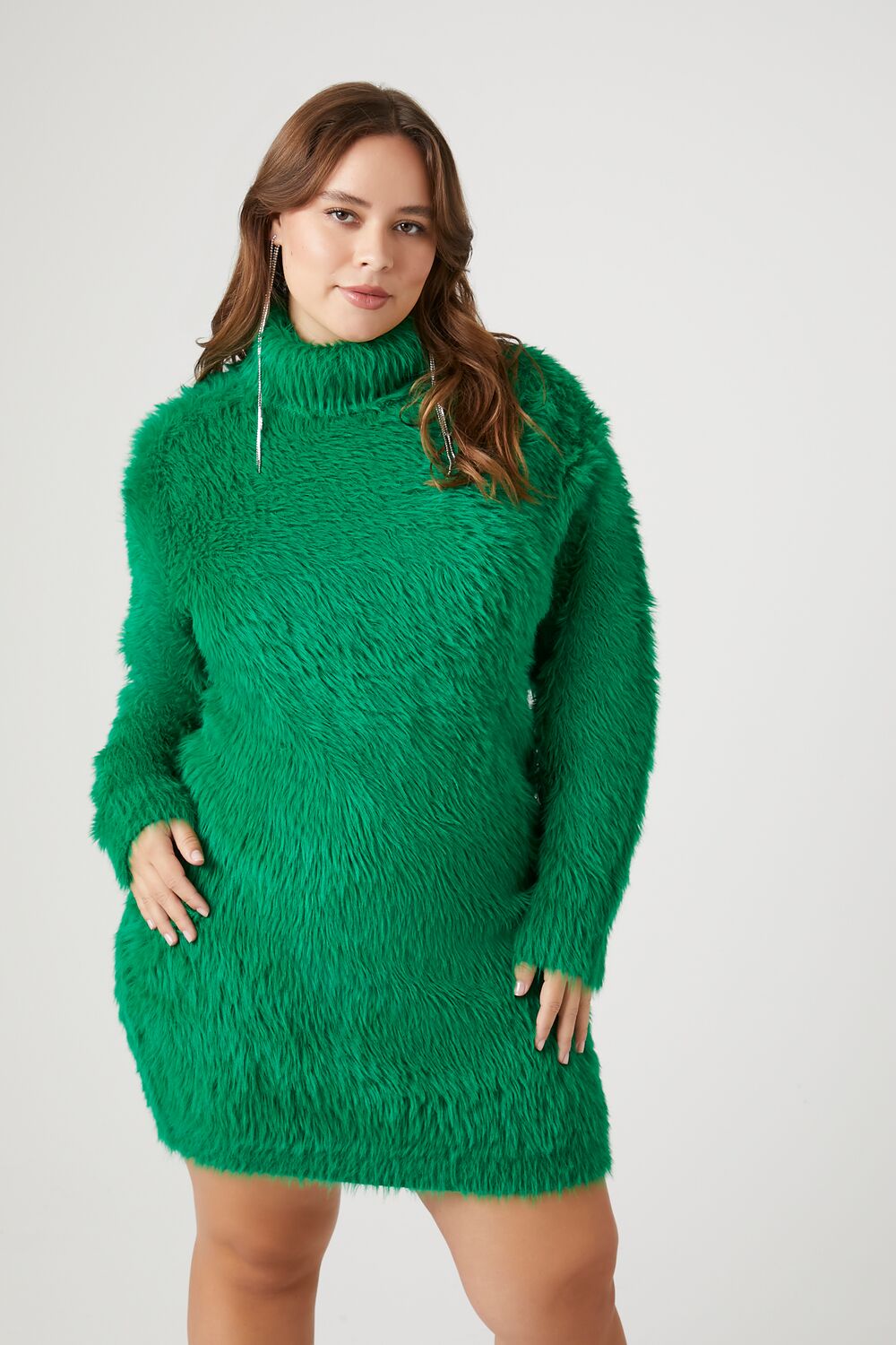 Plus Size Faux Fur Mini Sweater Dress
