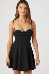 Rhinestone Lace-Up Mini Dress