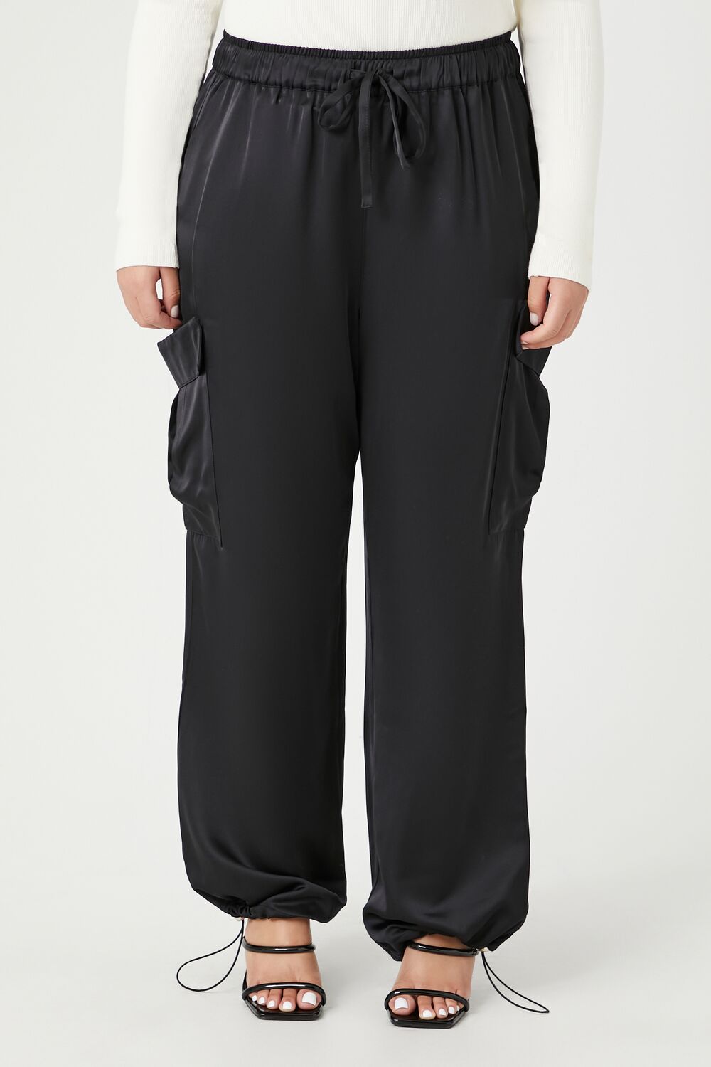 Plus Size Satin Drawstring Cargo Pants