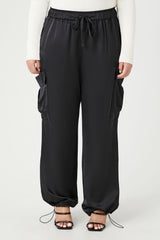 Plus Size Satin Drawstring Cargo Pants