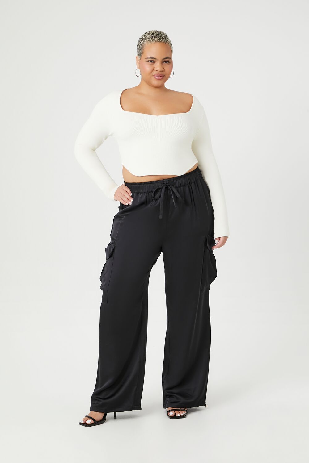Plus Size Satin Drawstring Cargo Pants