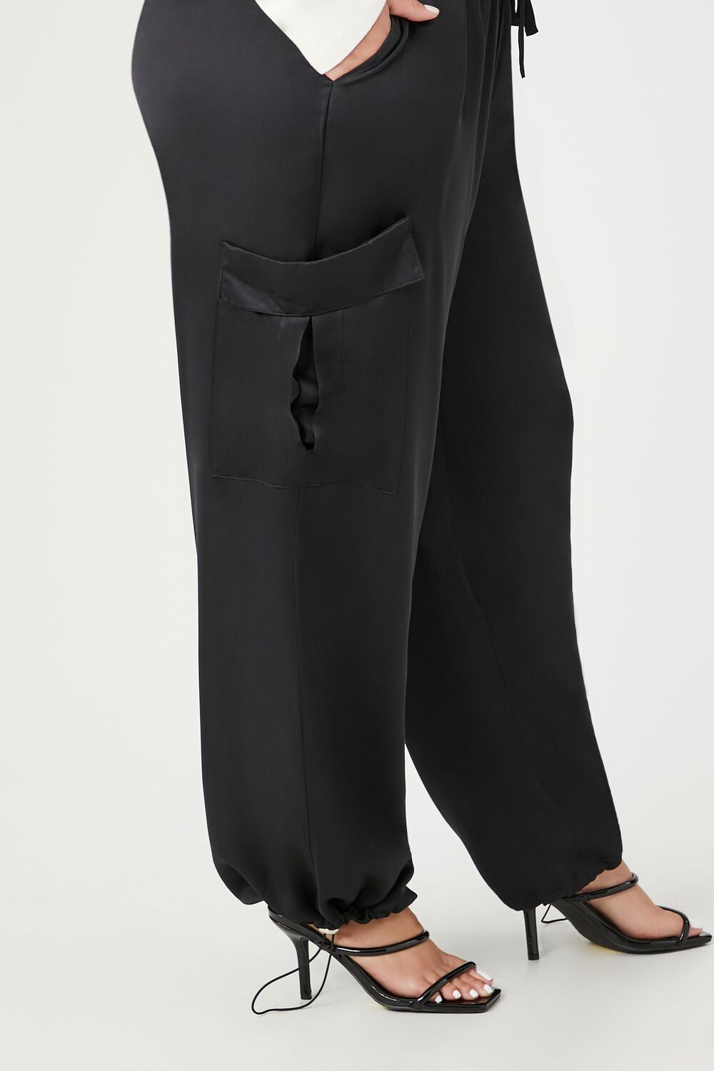 Plus Size Satin Drawstring Cargo Pants