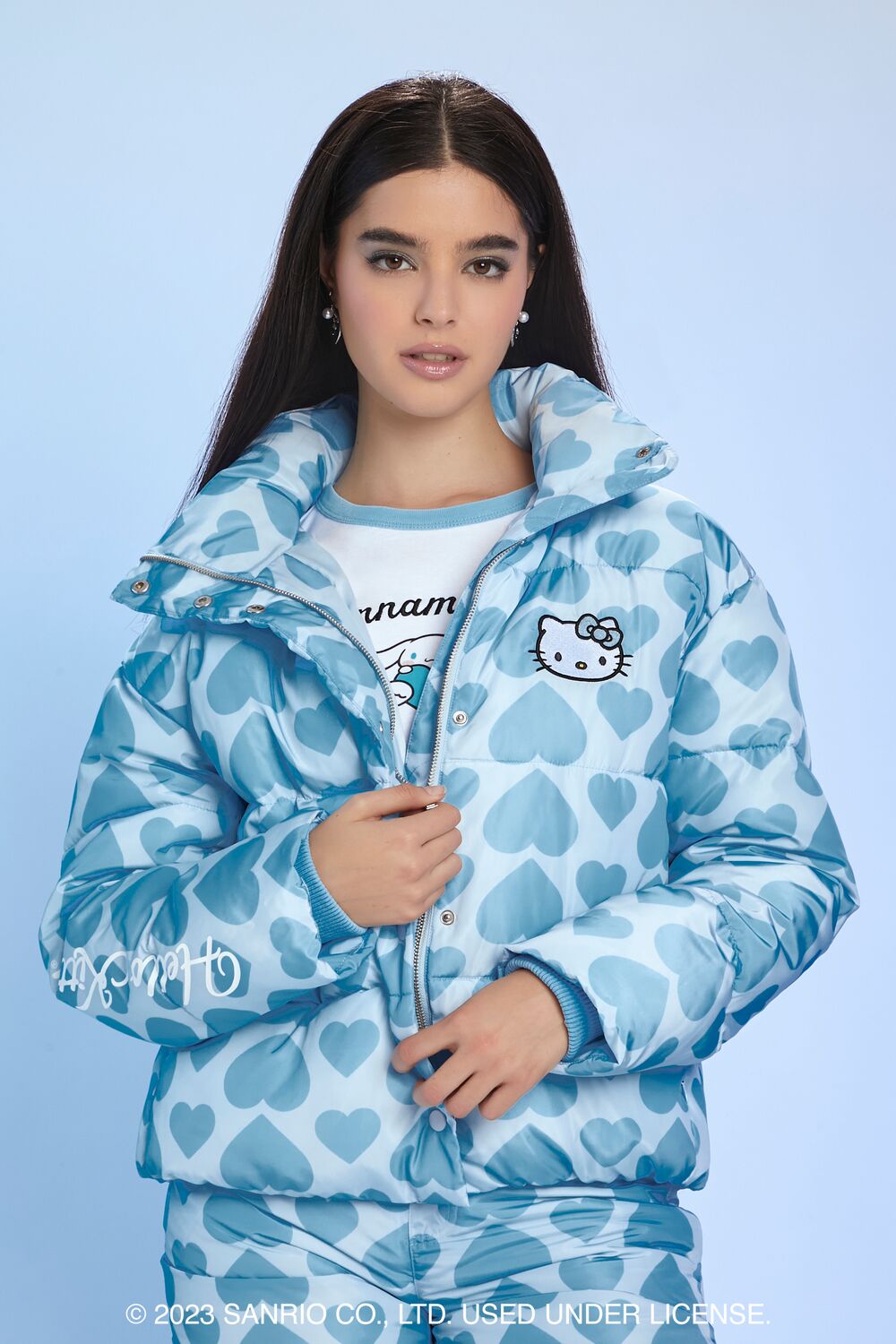 Hello Kitty Heart Print Puffer Jacket