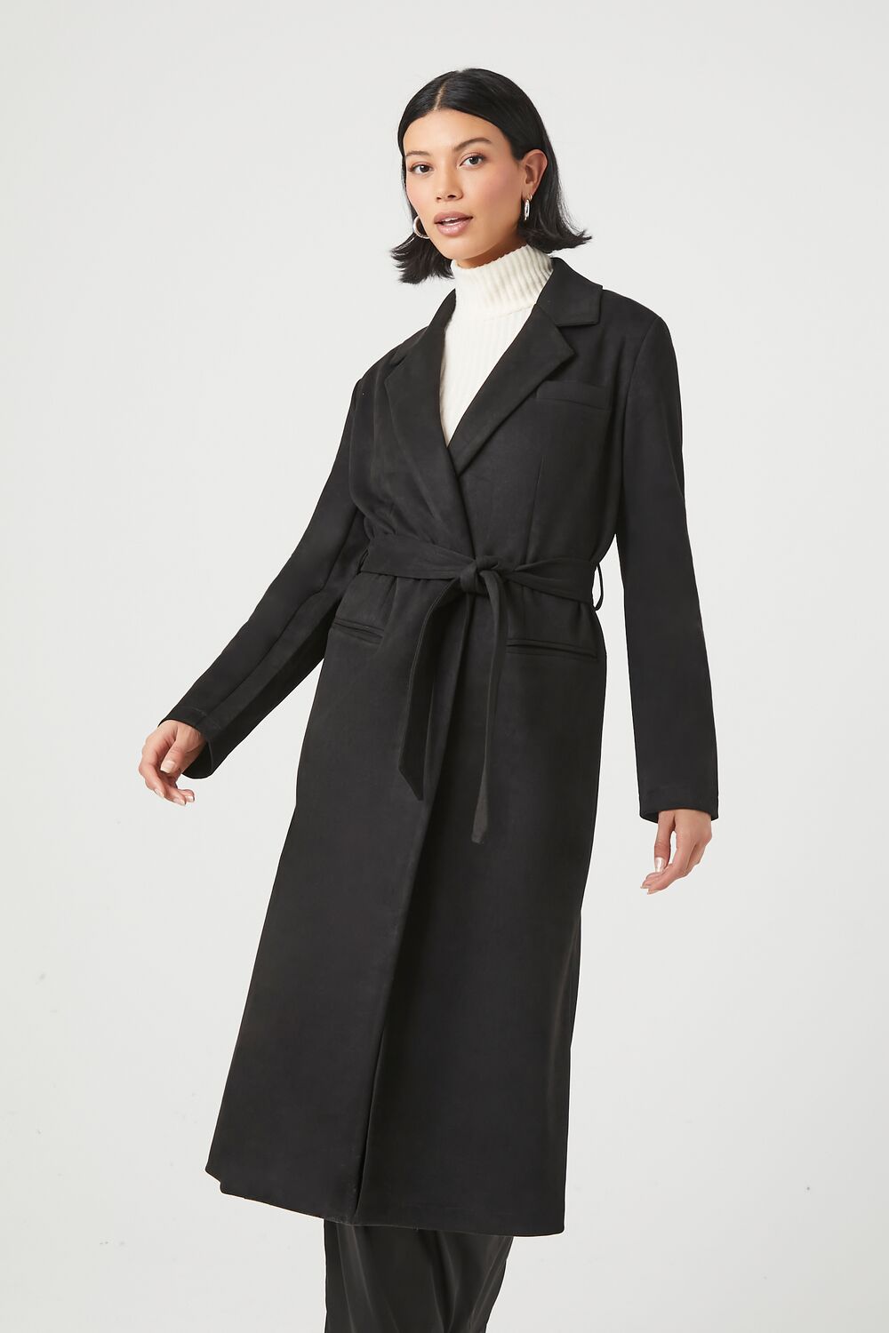 Faux Suede Longline Coat