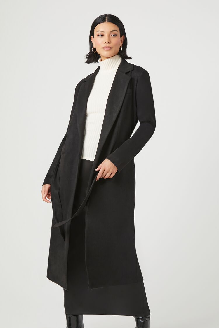Faux Suede Longline Coat