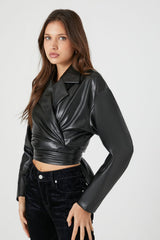 Faux Leather Wrap Moto Jacket