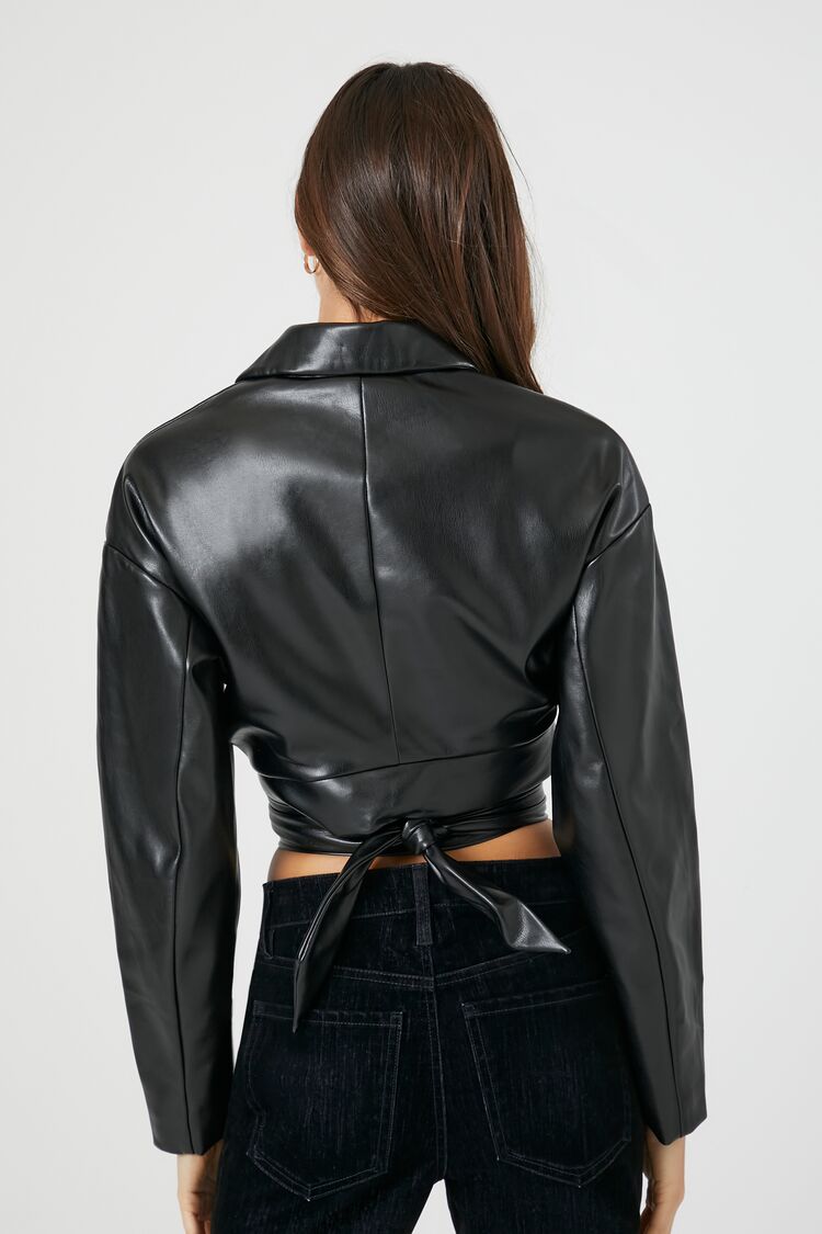 Faux Leather Wrap Moto Jacket