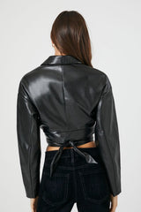 Faux Leather Wrap Moto Jacket