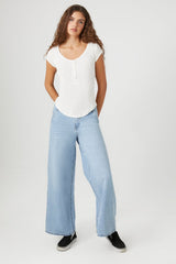 Curved-Hem Thermal Henley Top