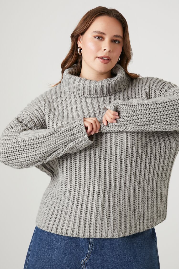 Plus Size Purl Knit Turtleneck Sweater